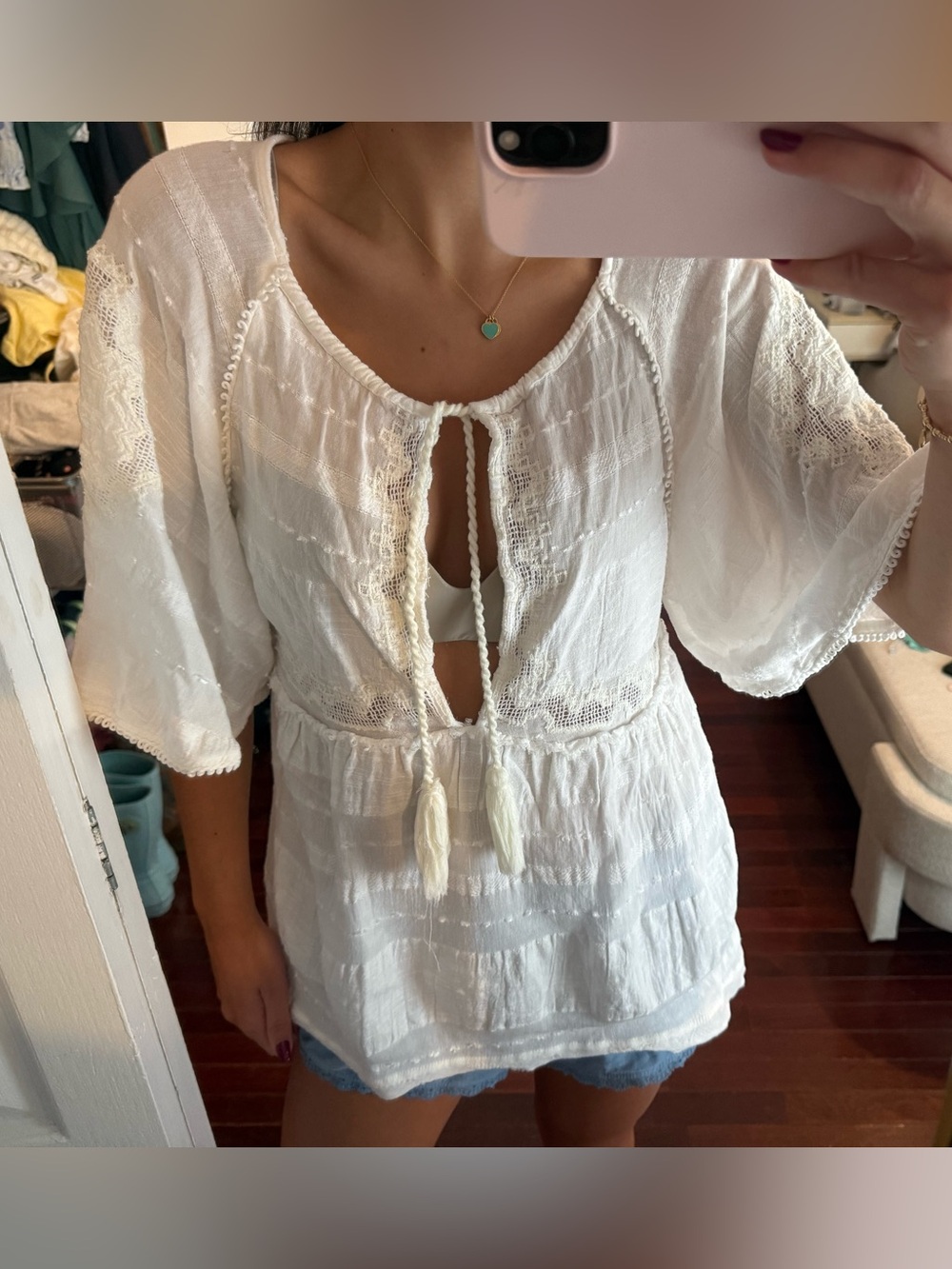 Free People White Boho Tie-Front Tunic